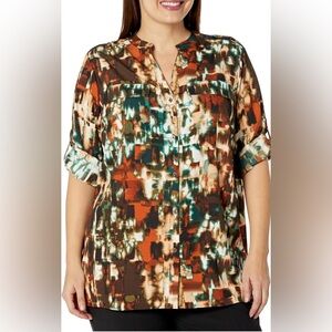 Calvin Klein rolltab sleeve crew neck blouse - 2X